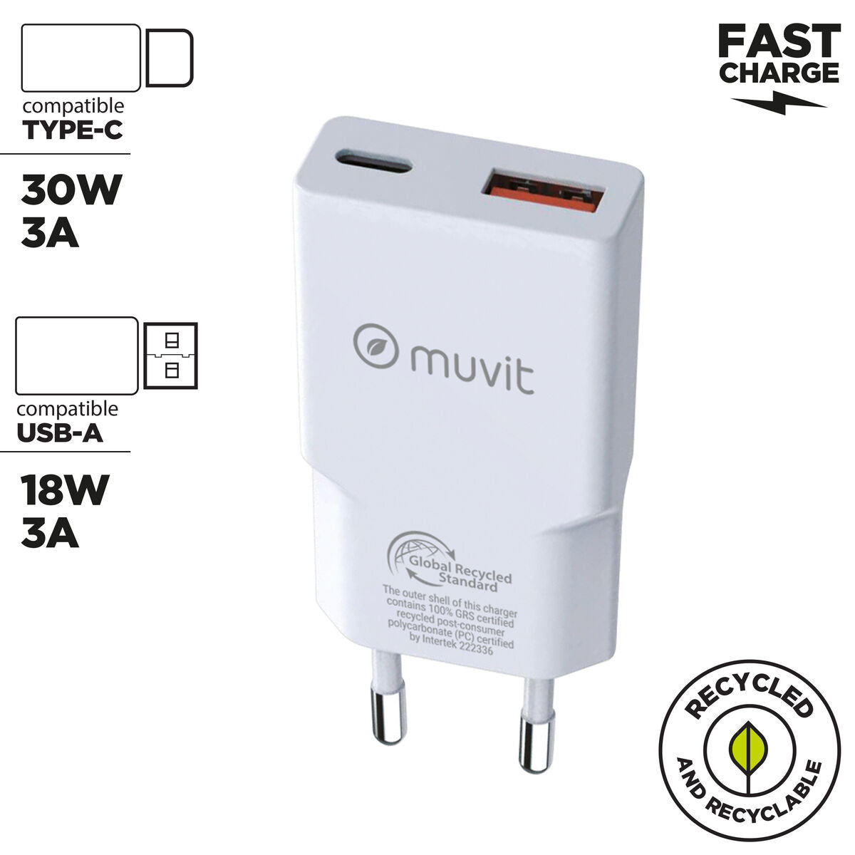 Wandladegerät Muvit for Change HC-263 Weiß 18 W 30 W