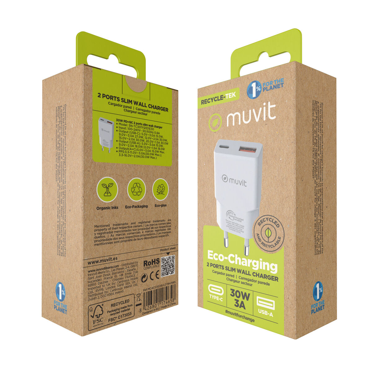 Wandladegerät Muvit for Change HC-263 Weiß 18 W 30 W