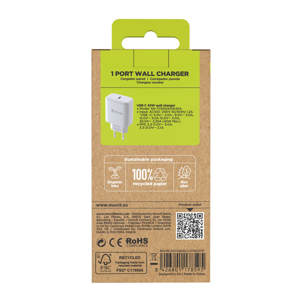 Wandladegerät Muvit SN-TC650AD1E45A Weiß 45 W