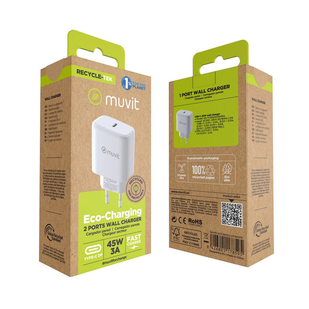 Wandladegerät Muvit SN-TC650AD1E45A Weiß 45 W