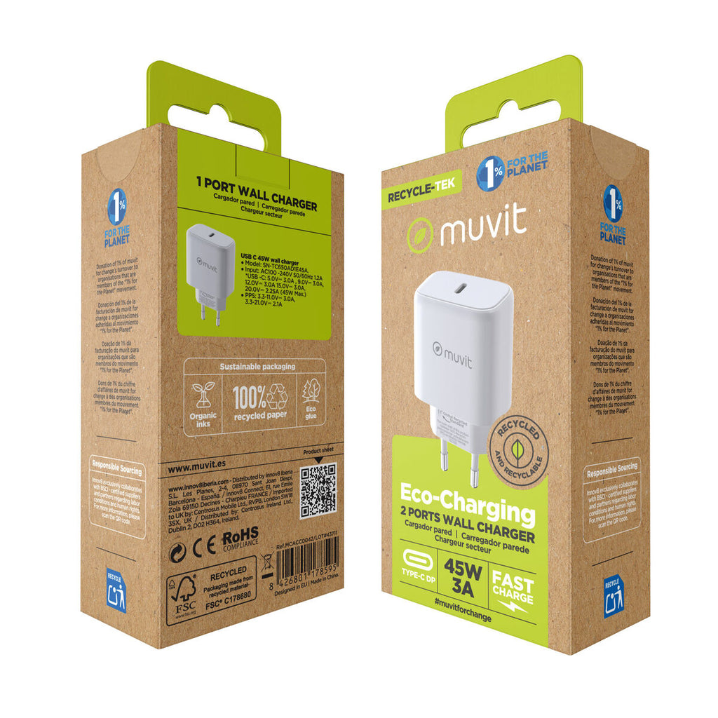 Wandladegerät Muvit SN-TC650AD1E45A Weiß 45 W