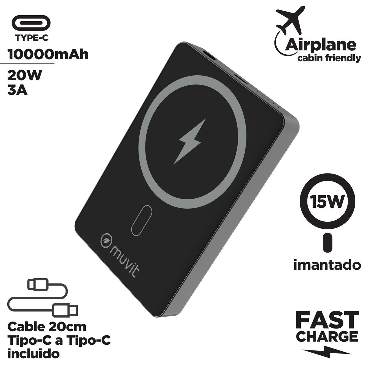 Powerbank Muvit for Change MCCHP0010 Schwarz Aluminium mAh
