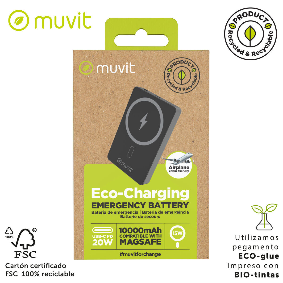 Powerbank Muvit for Change MCCHP0010 Schwarz Aluminium mAh