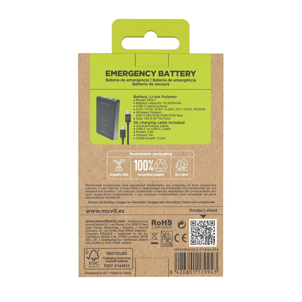Powerbank Muvit for Change MCCHP0010 Schwarz Aluminium mAh