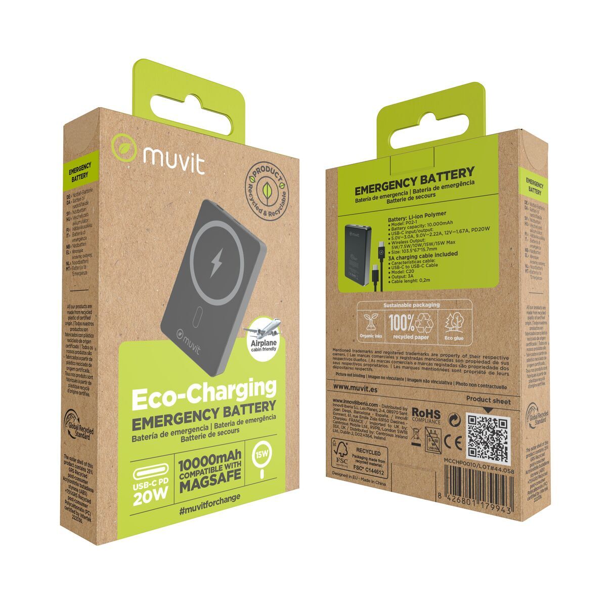 Powerbank Muvit for Change MCCHP0010 Schwarz Aluminium mAh