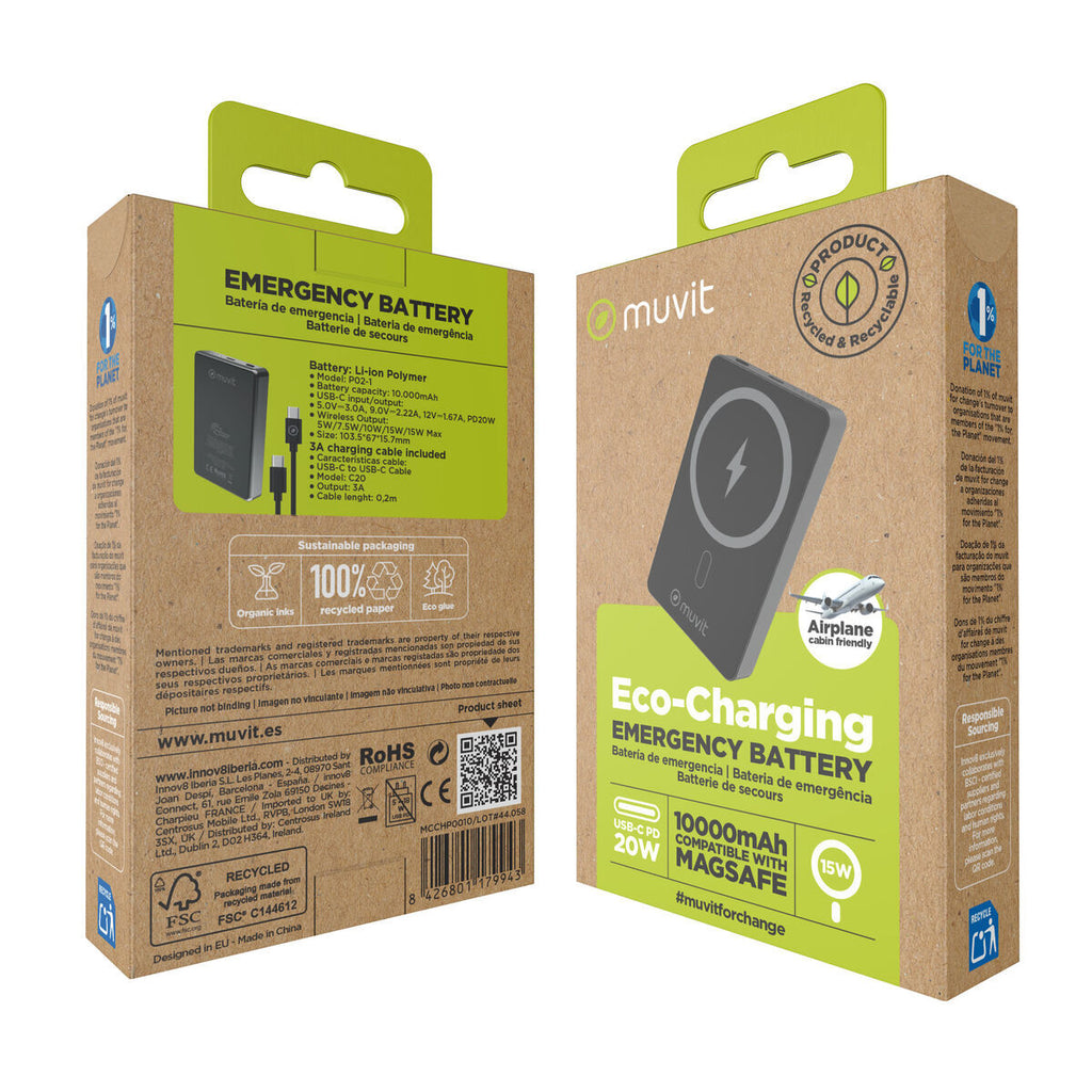 Powerbank Muvit for Change MCCHP0010 Schwarz Aluminium mAh