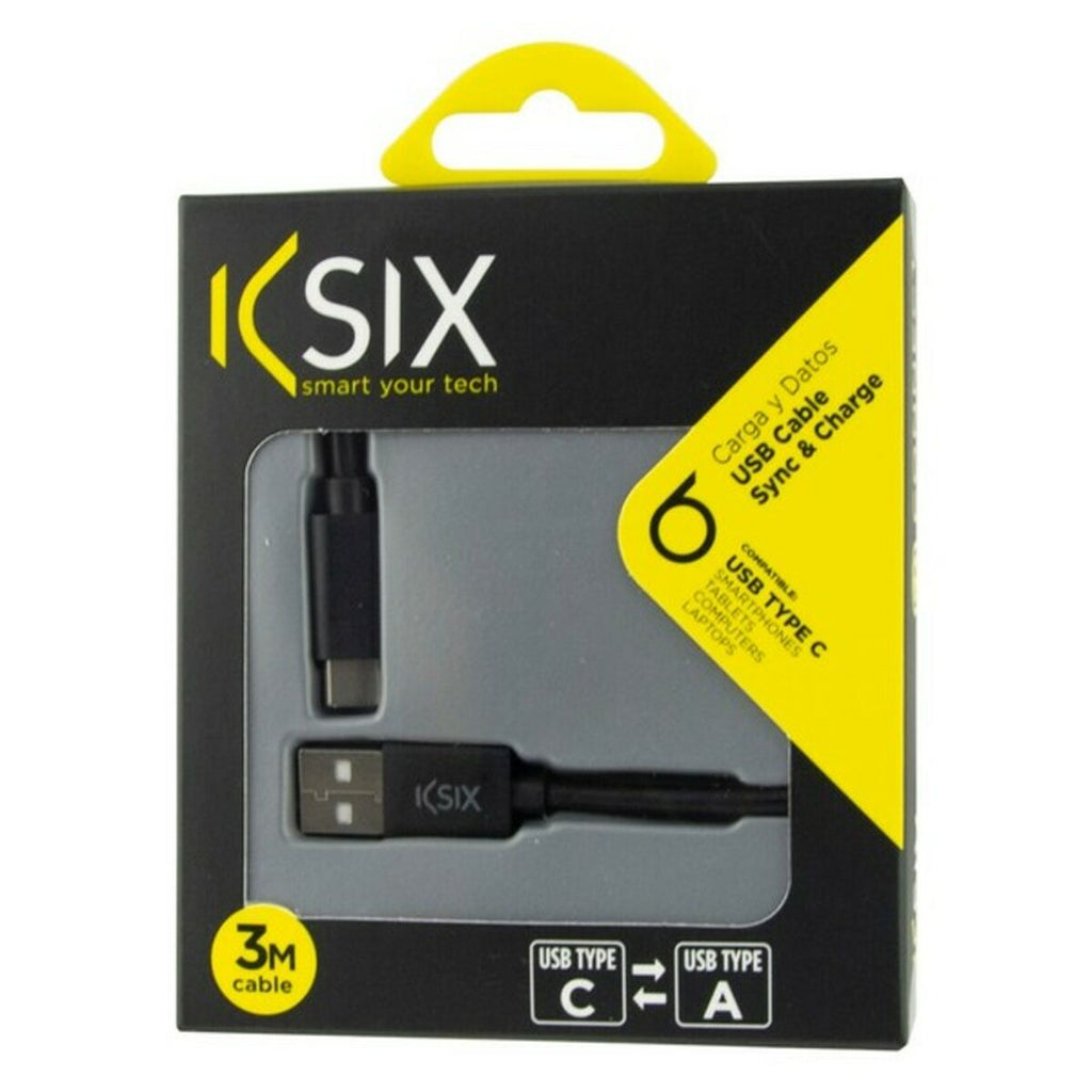 USB-C-Kabel auf USB KSIX 3 m Schwarz – LuxeStyle Schweiz