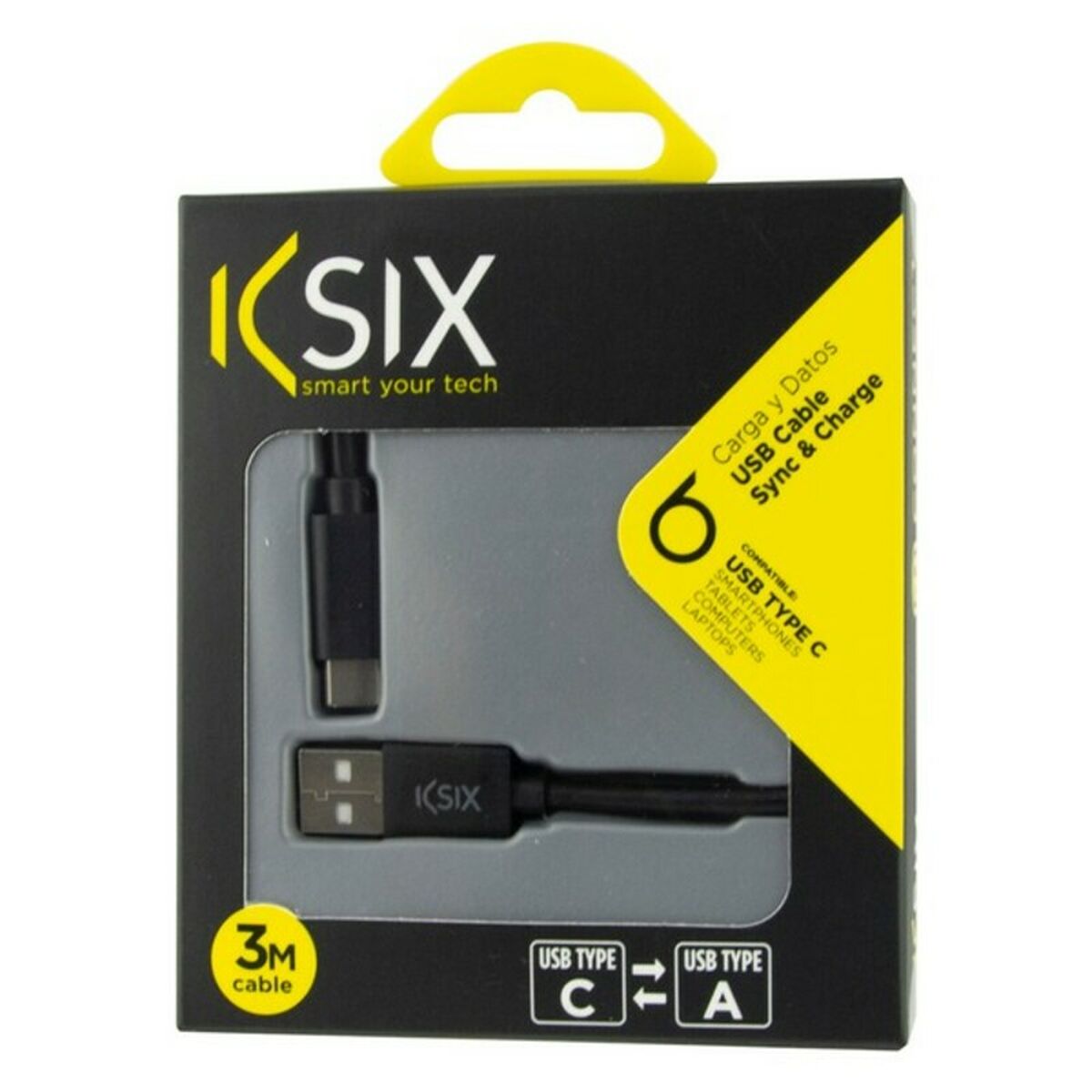 USB-C-Kabel auf USB KSIX 3 m Schwarz – LuxeStyle Schweiz