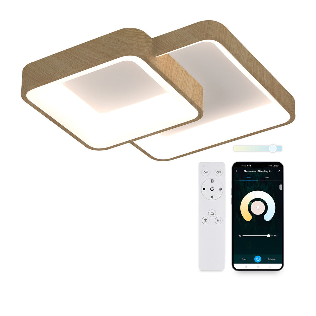 LED-Deckenleuchte KSIX Phenomena 45 W 45 x 45 x 10 cm Braun Holz (3000