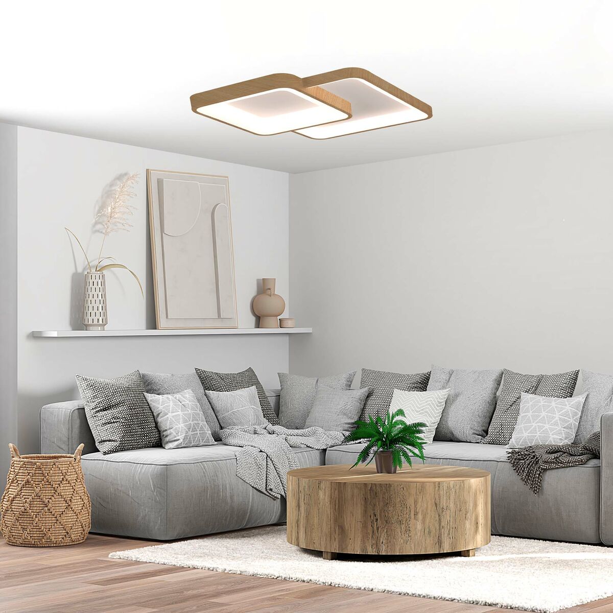 LED-Deckenleuchte KSIX Phenomena 45 W 45 x 45 x 10 cm Braun Holz (3000