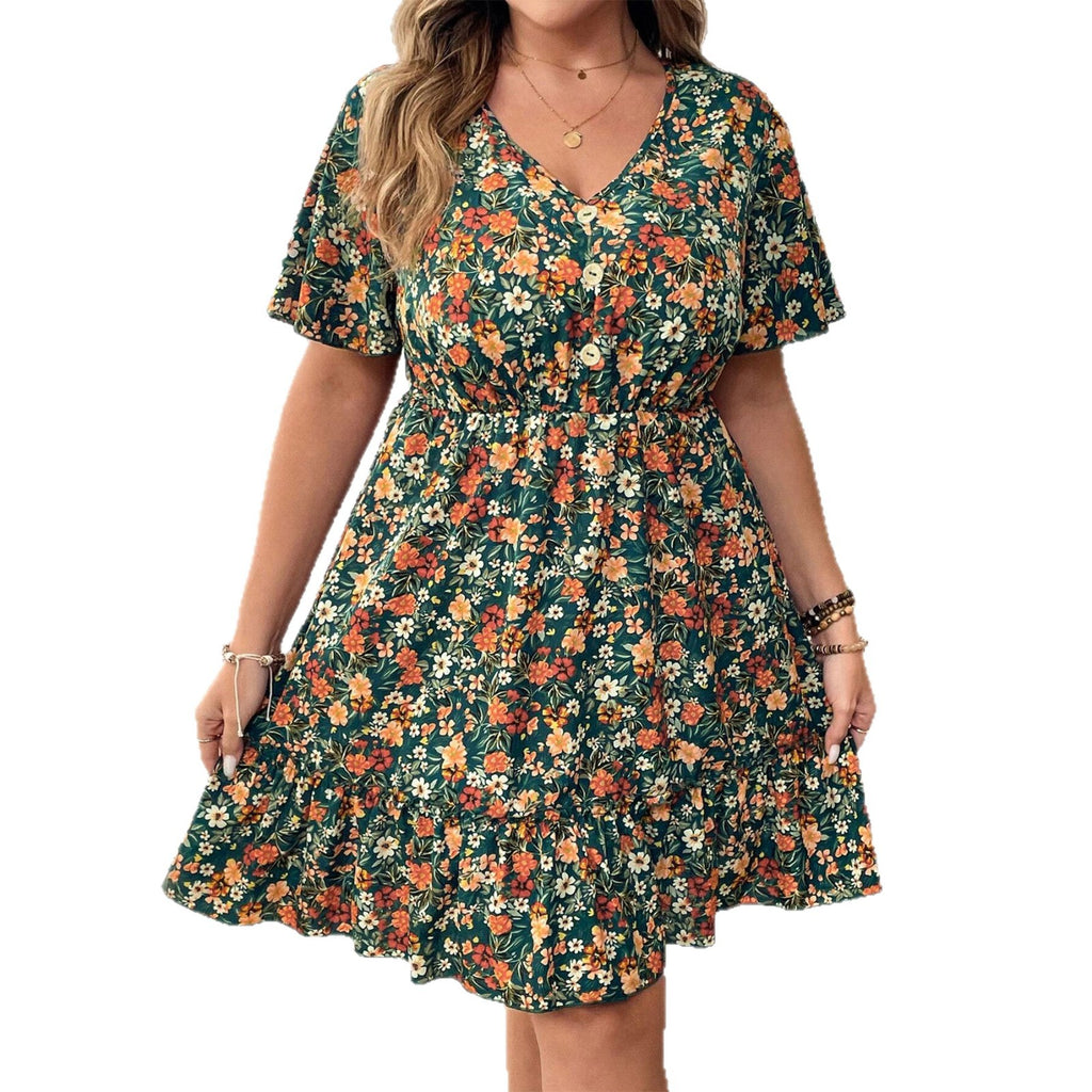 Midi-Kleid mit V-Ausschnitt & Blumenmuster – Bild 5 | LuxeStyle