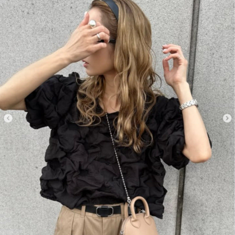 Bluse mit Raffung und Puffärmeln