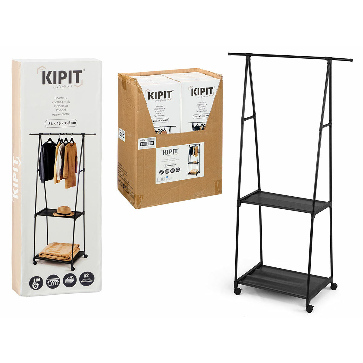 Garderobe mit Ablage «Kipit» Schwarz (84×43×156 cm)