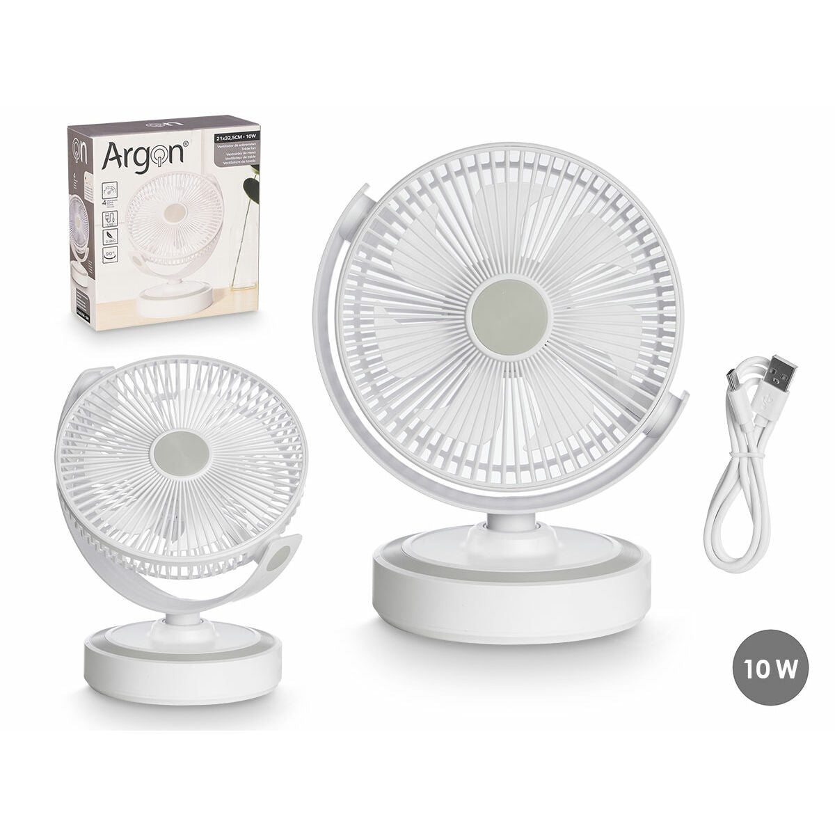 Tischventilator Argon Weiss 10 W 21 x 28 x 32,5 cm