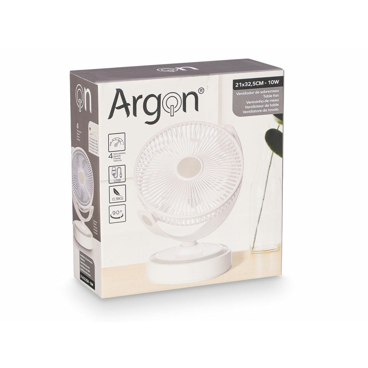 Tischventilator Argon Weiss 10 W 21 x 28 x 32,5 cm
