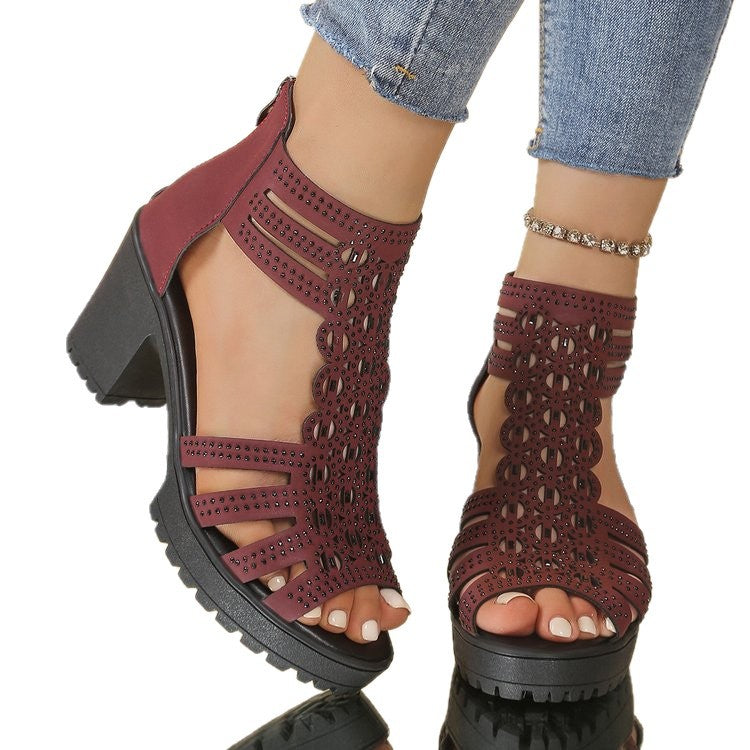 Vintage-Sandalen mit Peeptoe und Reissverschluss