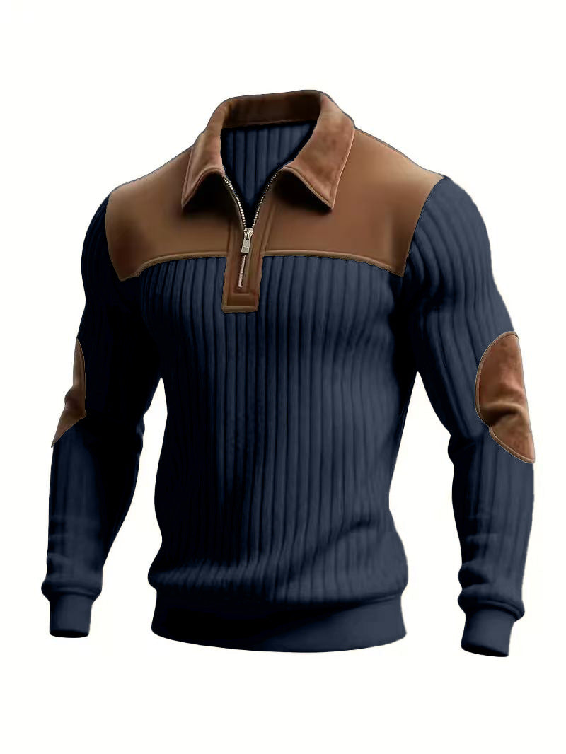 Herren Strickpullover mit Kerbkragen und Patchwork