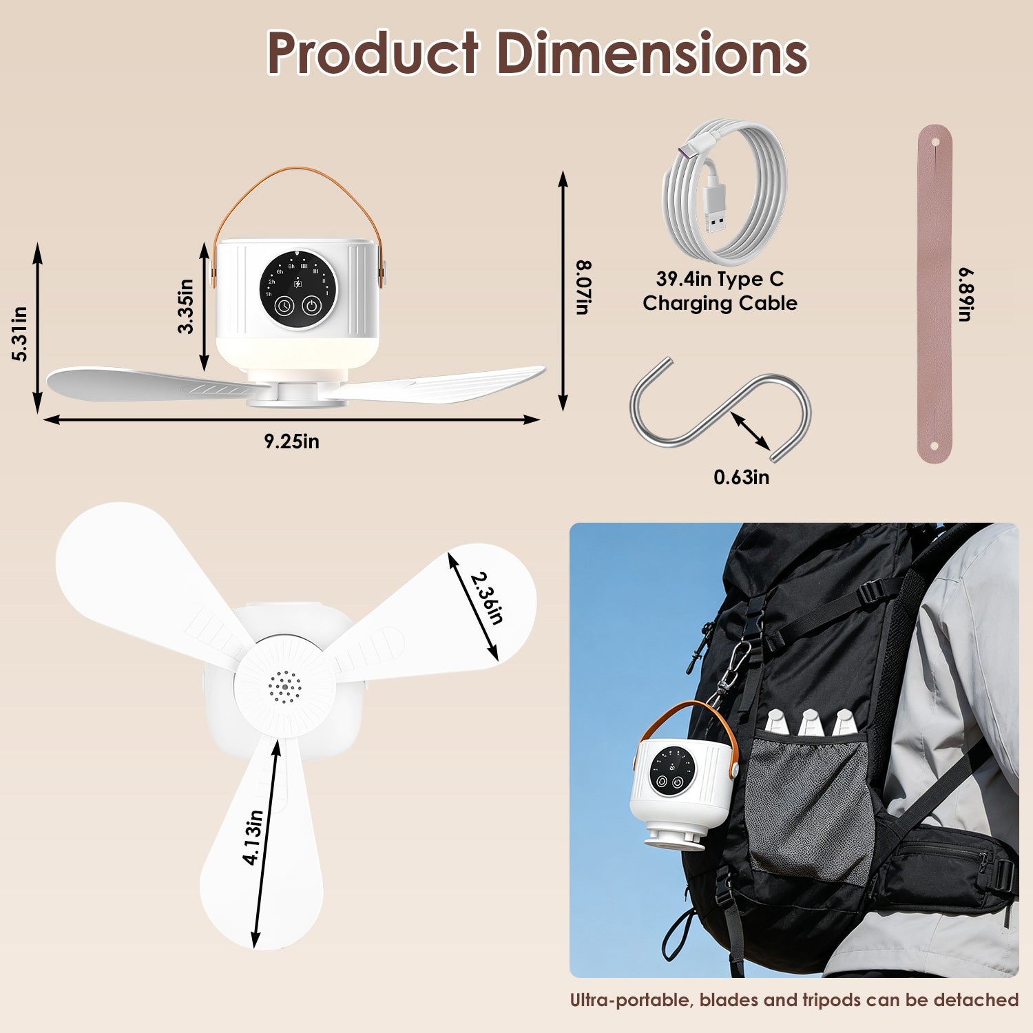 Camping-Deckenventilator Nomad Masse und Lieferumfang