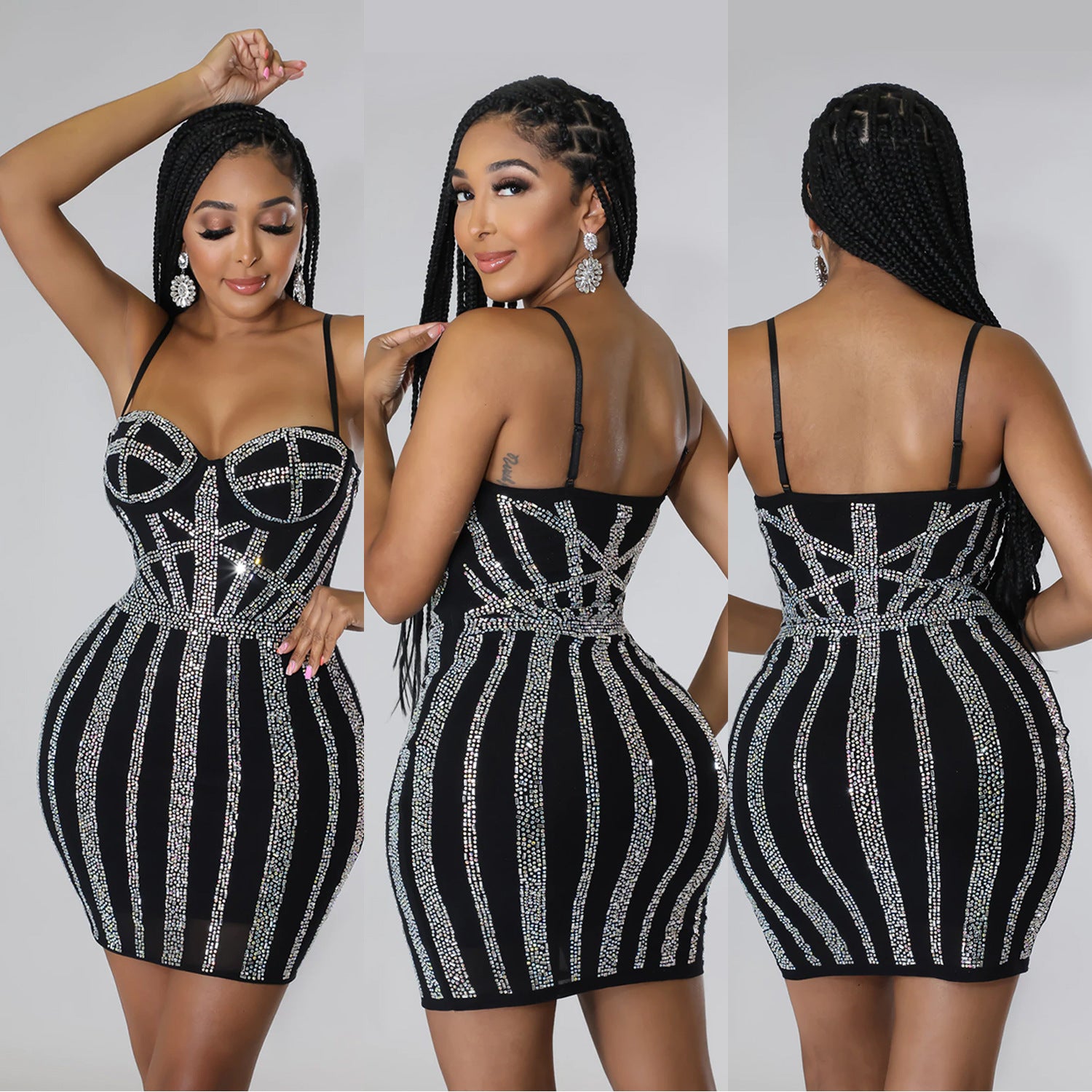 Elegantes Bodycon-Minikleid mit Strass-Trägern