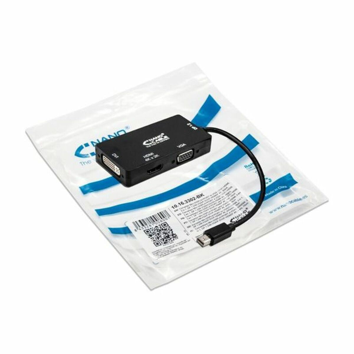 Mini DisplayPort-zu-VGA/DVI/HDMI-Adapter 3 en 1 NANOCABLE 10.16.3302-BK Schwarz