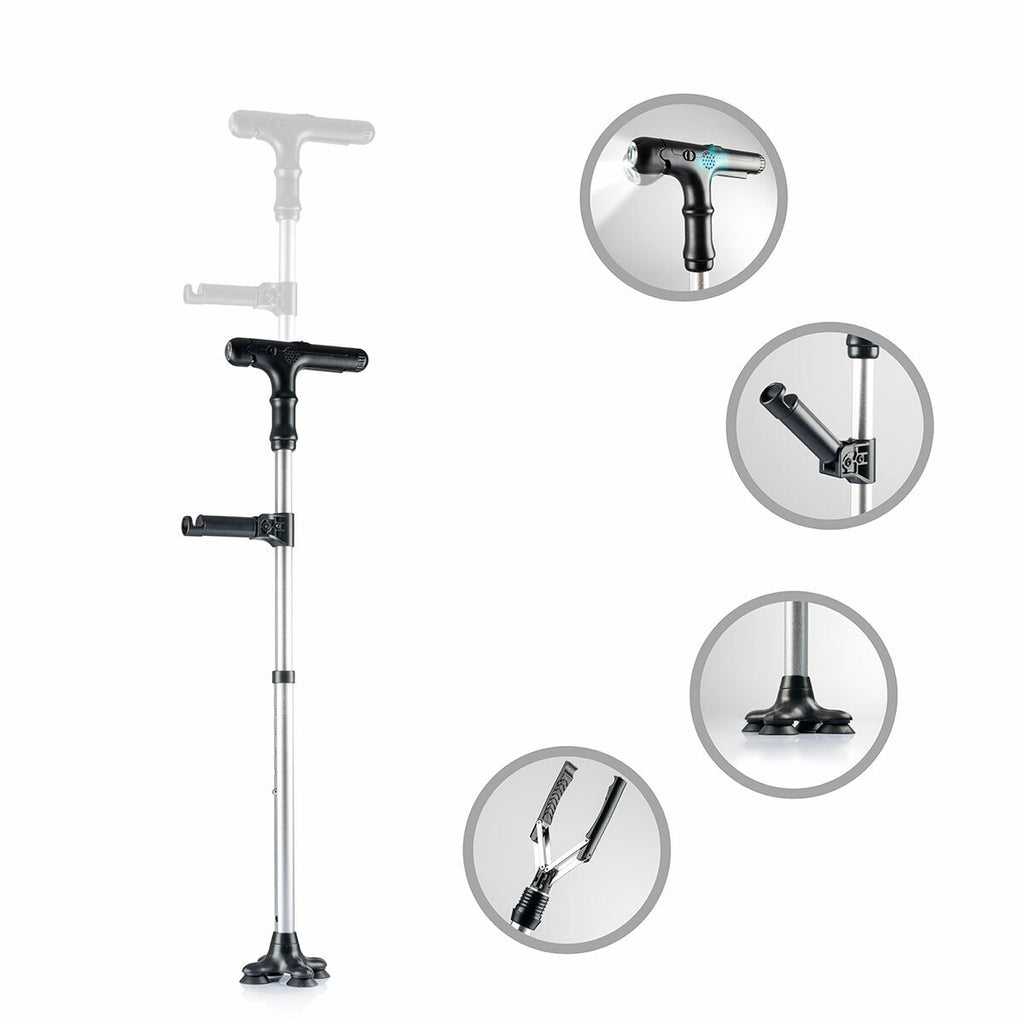 Ausziehbarer Gehstock mit LED-Licht, Alarm und mechanischem Greifer Ha