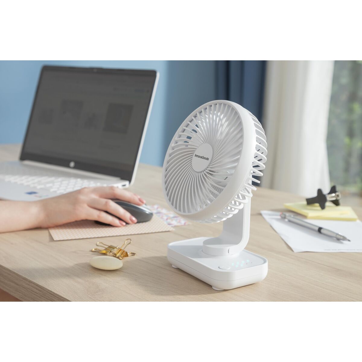 Wiederaufladbarer Schreibtischventilator InnovaGoods Weiß 3600 mAh / 1