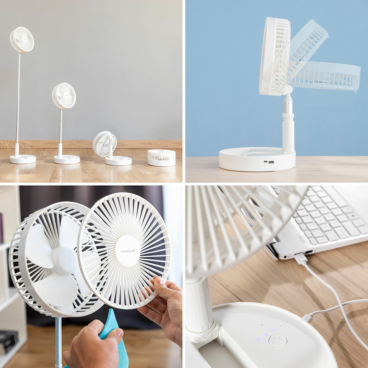 Faltbarer wiederaufladbarer 3-in-1-Ventilator Fandle InnovaGoods Ø7,7'