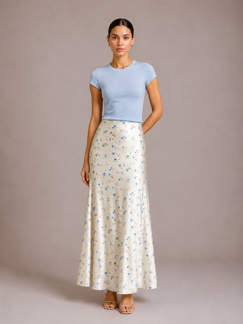 Floraler Satin-Slip-Rock mit Seepferdchen-Silhouette, Hoheitszone
