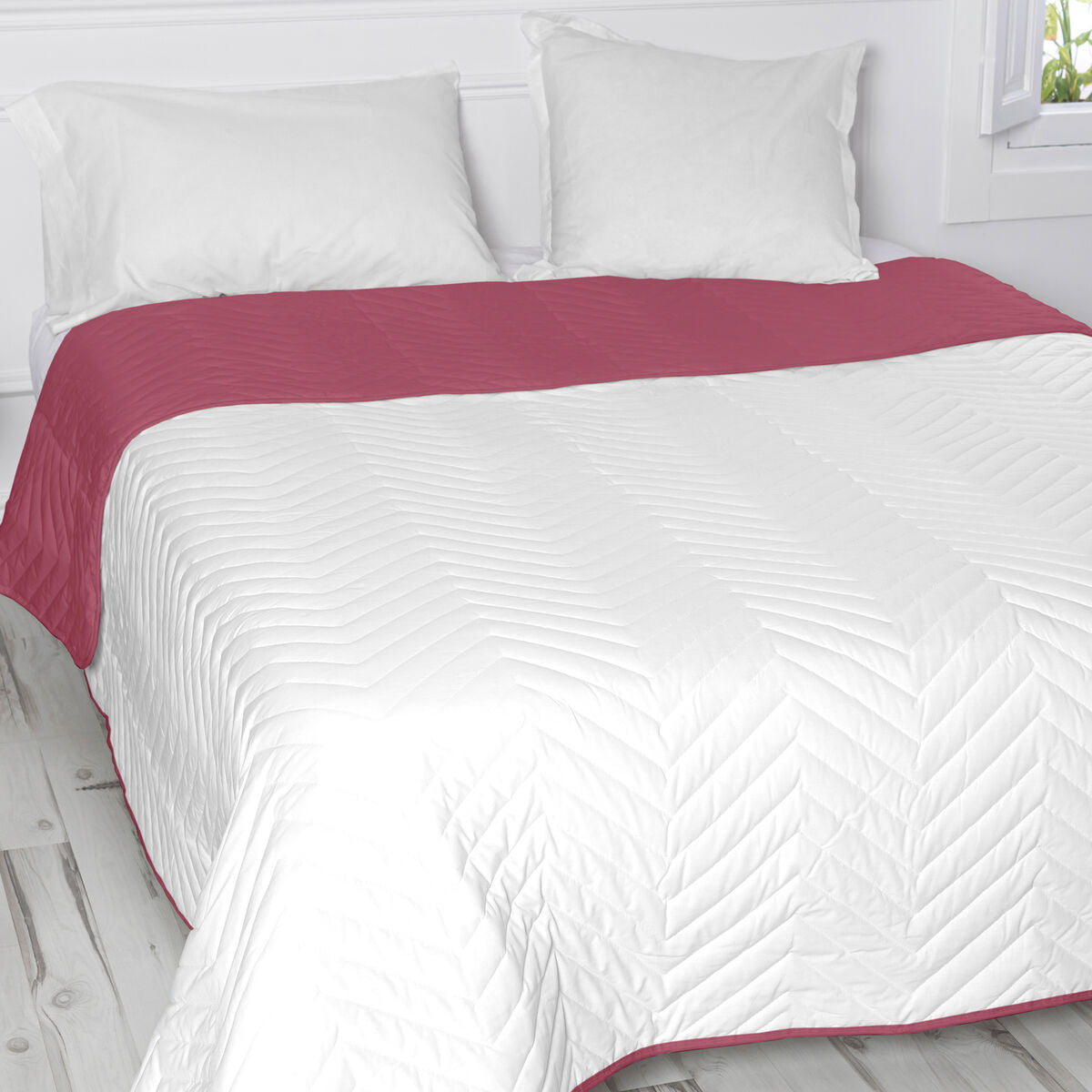 Wendbare Tagesdecke HappyFriday Basic Arista Weiss Magenta 270 x 260 cm