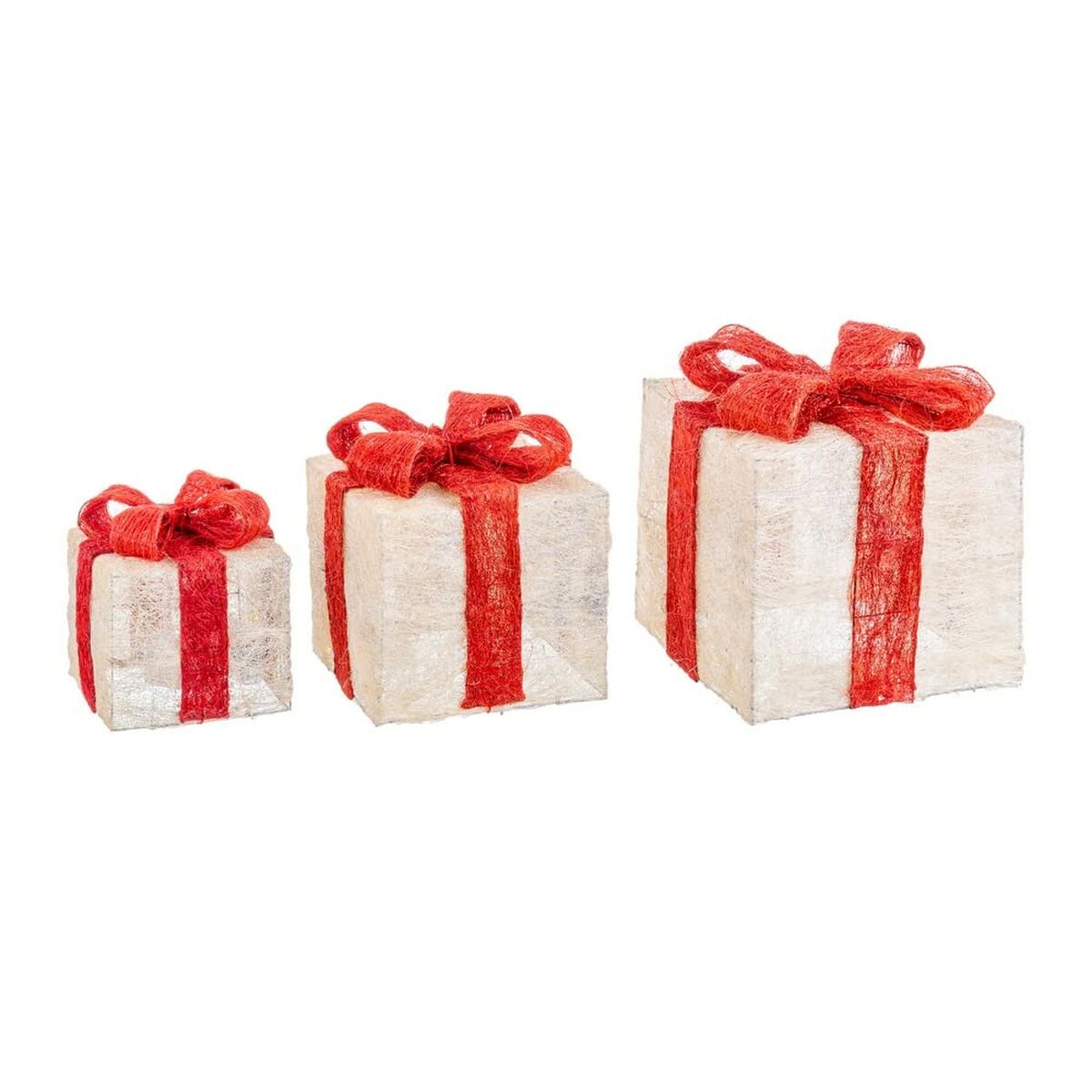 Weihnachtsschmuck Weiss Rot Metall Faser Geschenkbox 25 x 25 x 31 cm (3 Stück)