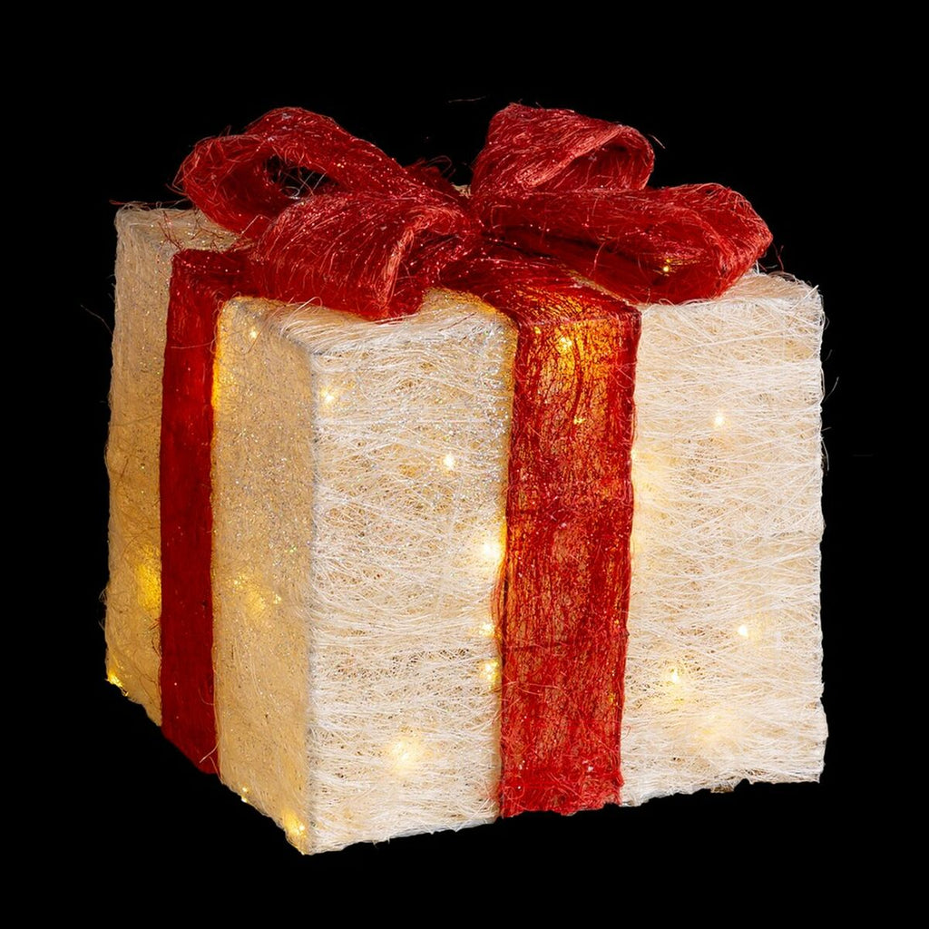 Weihnachtsschmuck Weiss Rot Metall Faser Geschenkbox 25 x 25 x 31 cm (3 Stück)