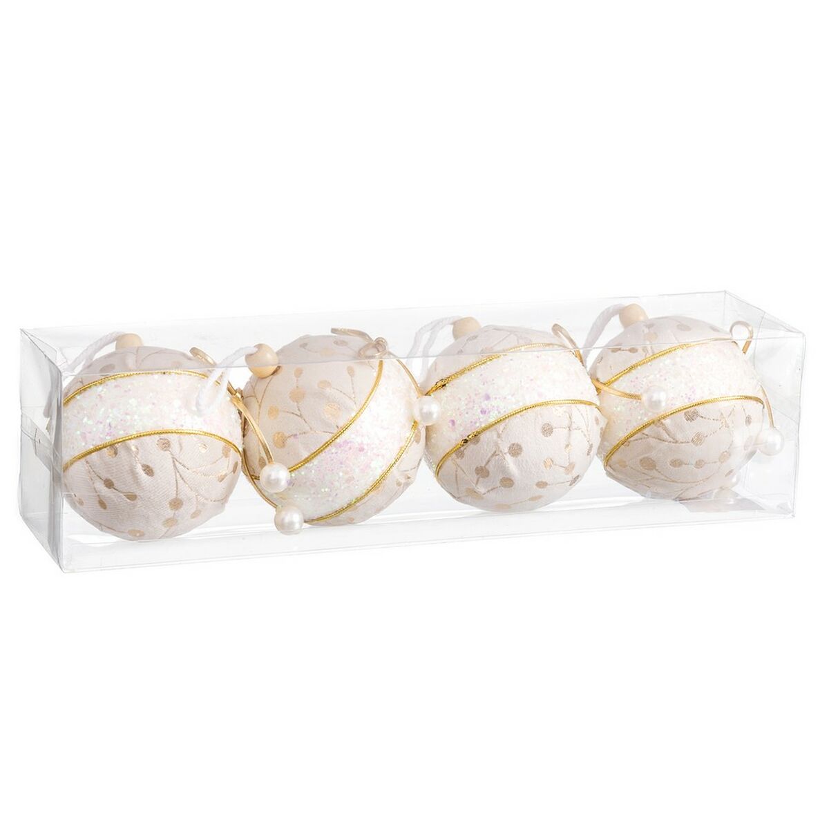Weihnachtsbaumkugeln Weiss Gold Polyfoam Stoff Schleife 8 x 8 x 8 cm (4 Stück)