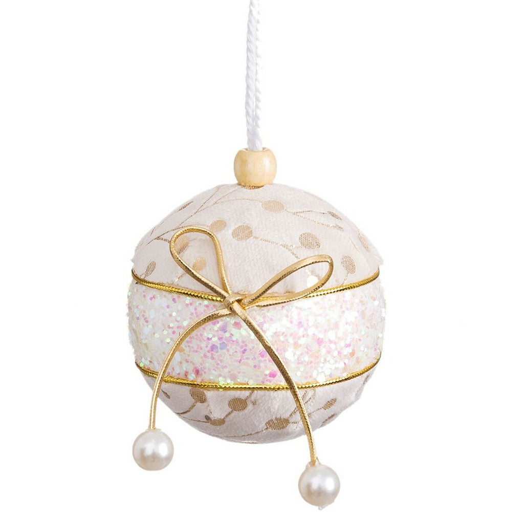 Weihnachtsbaumkugeln Weiss Gold Polyfoam Stoff Schleife 8 x 8 x 8 cm (4 Stück)