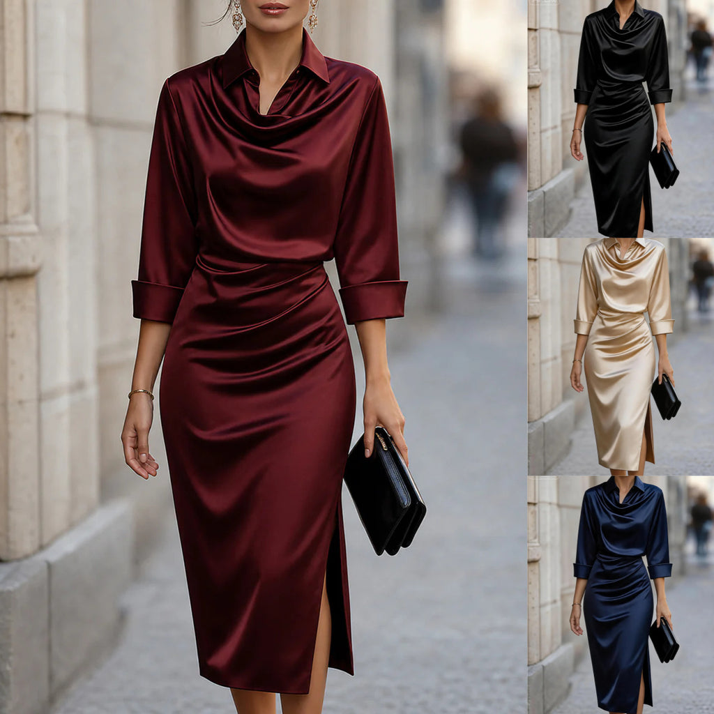 Satin-Swingkleid mit langen Ärmeln – Bild 6 | LuxeStyle