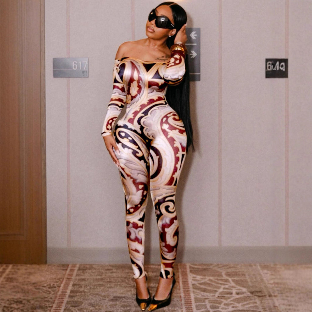 Jumpsuit mit Print und Off-Shoulder