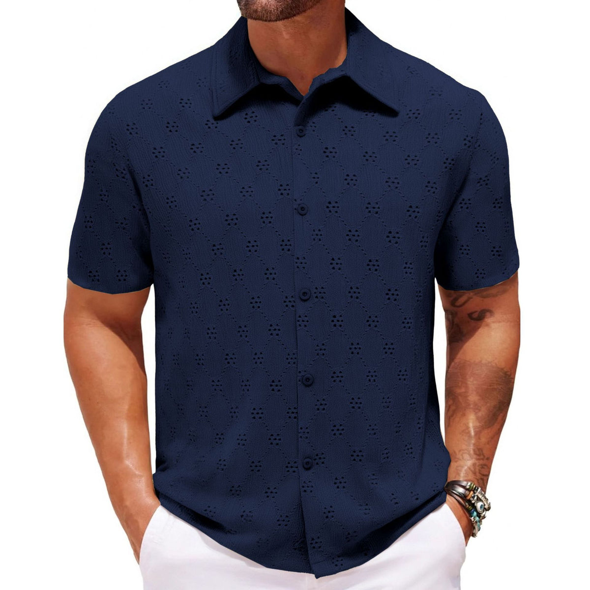 Hollow Jacquard Sommer-Casual Kurzarmshirt – Bild 7 | LuxeStyle