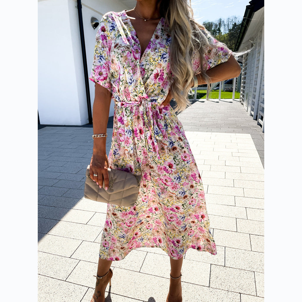 Geblümtes V-Ausschnitt Kleid mit definierter Taille – Bild 2 | LuxeStyle