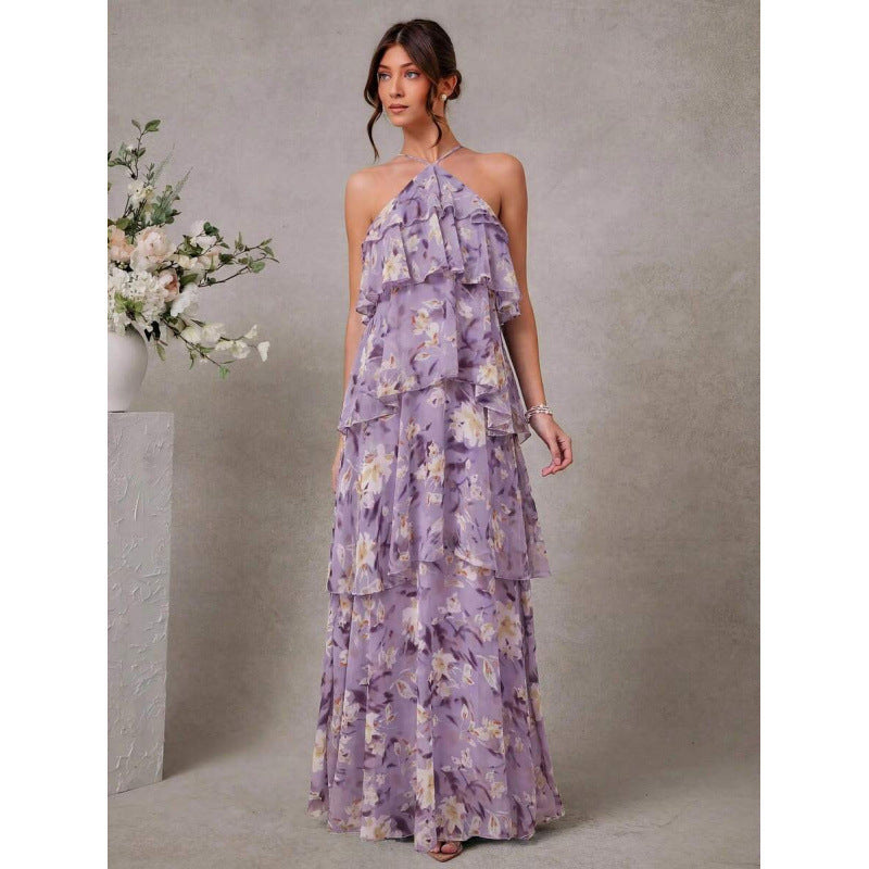 Damen Chiffon Neckholder-Kleid