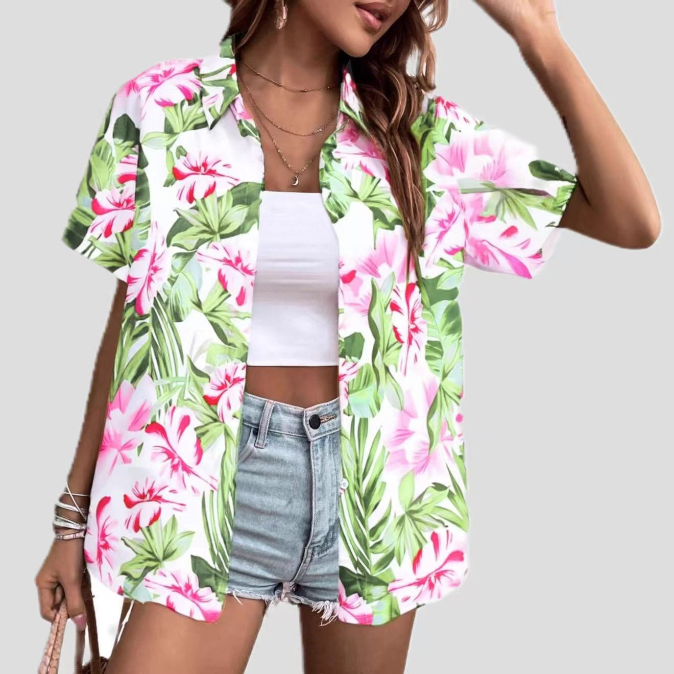 Bluse mit Blumenmuster, locker geschnitten