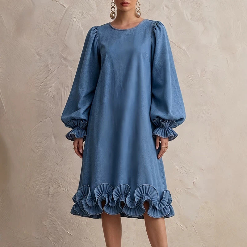 Französisches Puffärmel-Denim-Kleid – Bild 4 | LuxeStyle