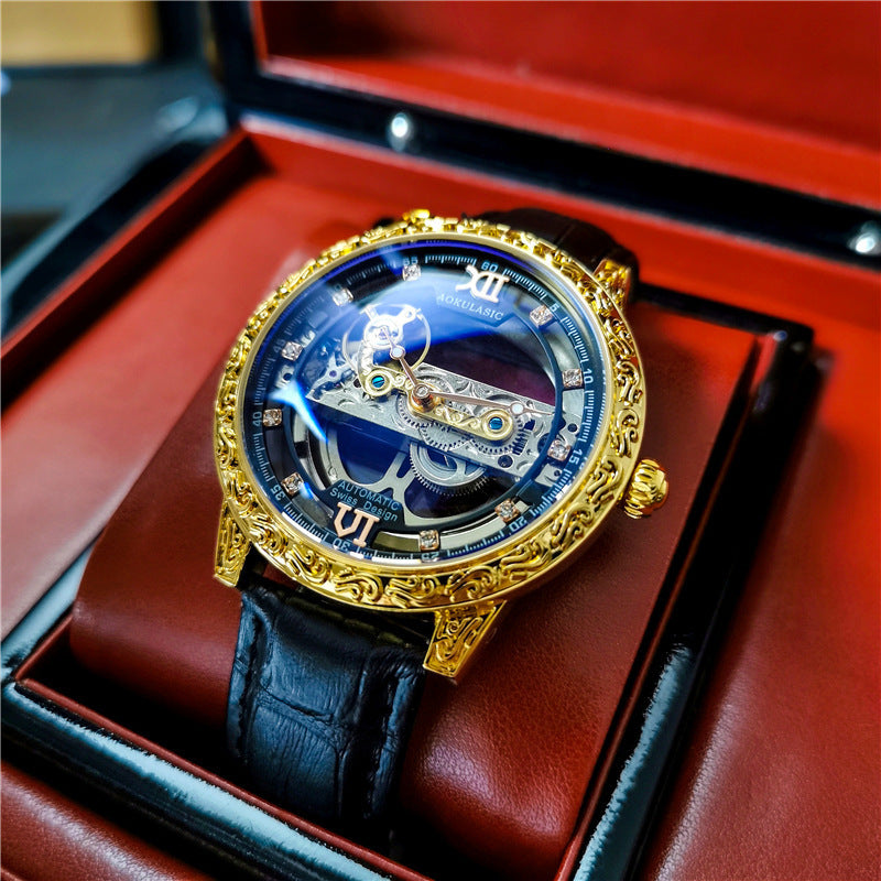 Automatische Mechanische Herrenuhr Doppelseitig Hohl Wasserdicht