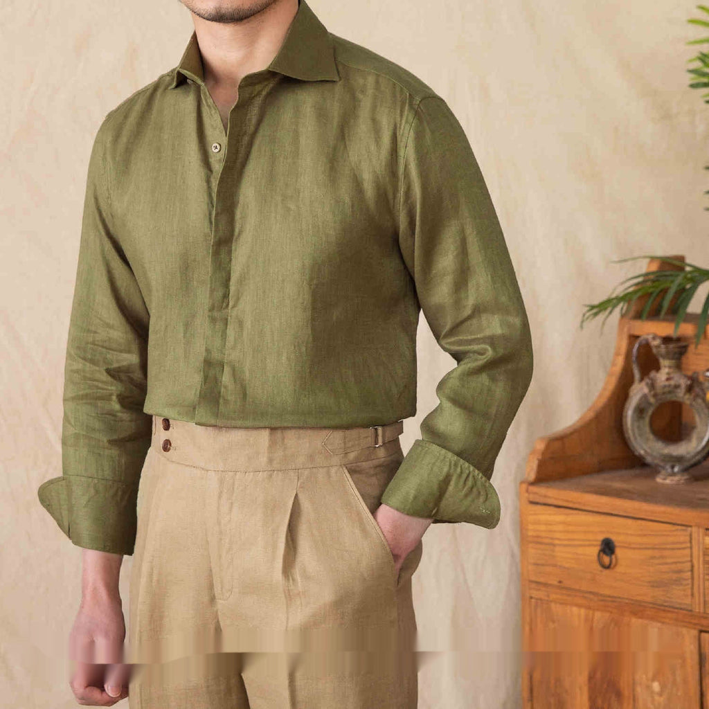 Leinenhemd Langarm Einfarbig | LuxeStyle