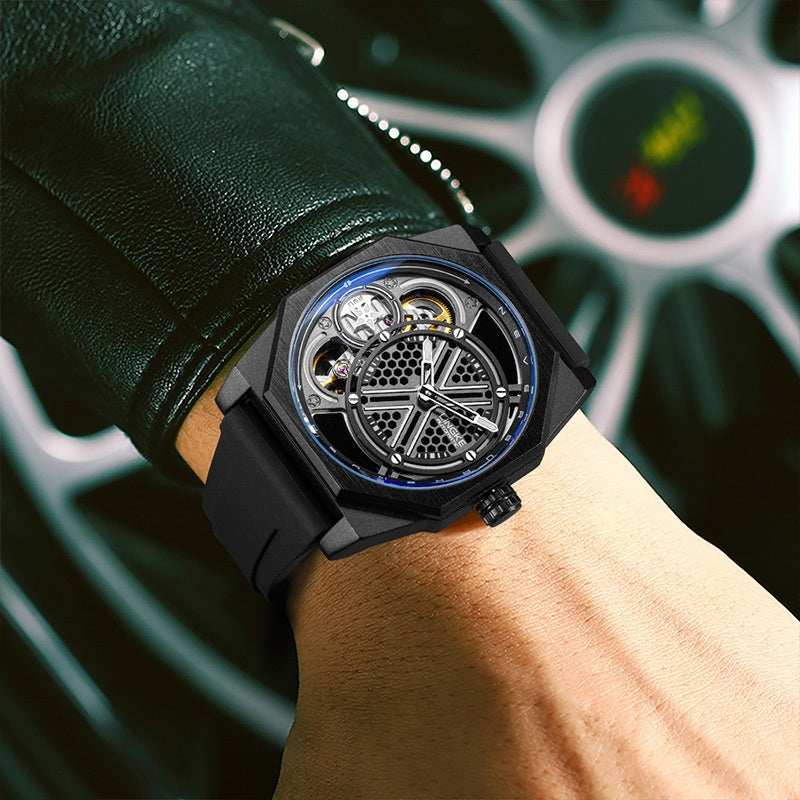 Tonneau Skelett Quarz Armbanduhr