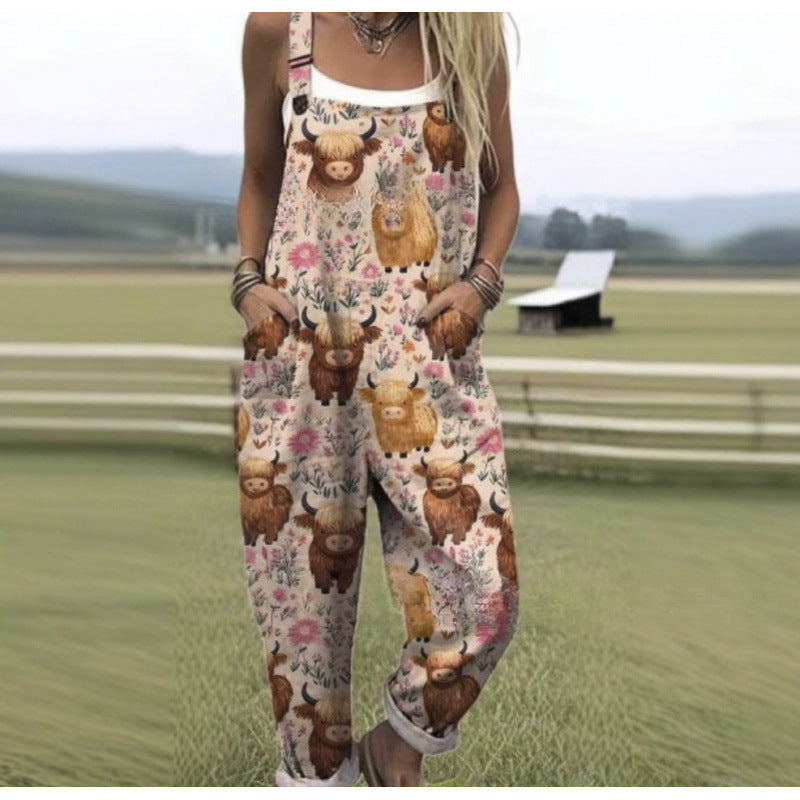 Jumpsuit mit Hosenträgern und Digitaldruck