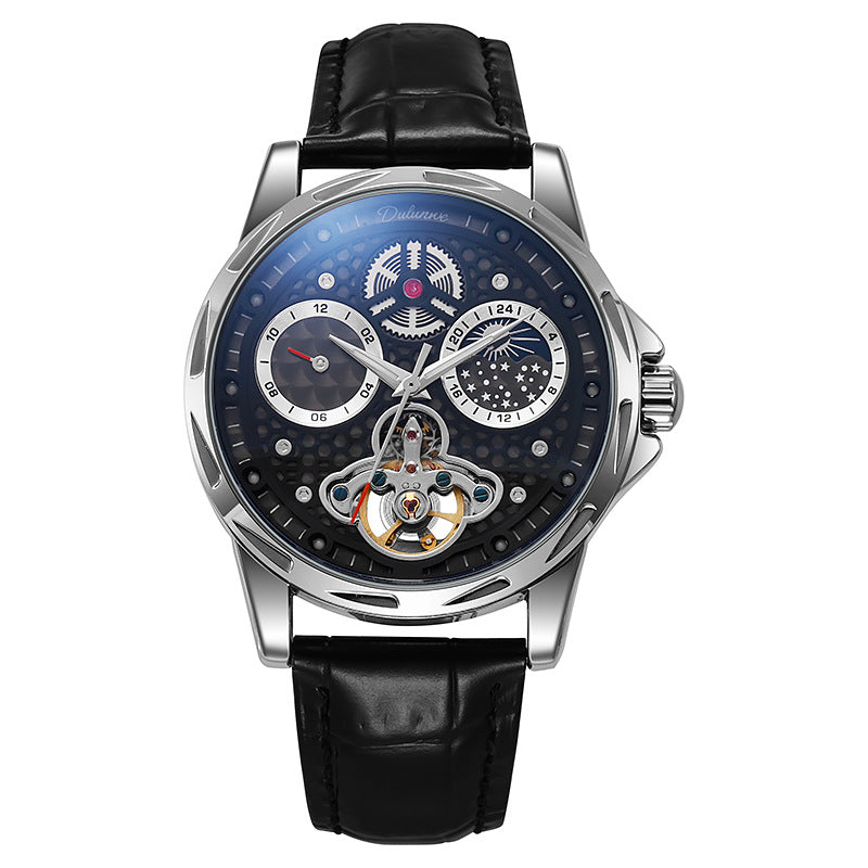 Wasserdicht Leuchtend Luxus-Trend Automatik Leder-Stahl-Armbanduhr