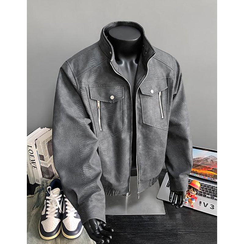 Herren Retro-Schlangenleder-Matte Jacke