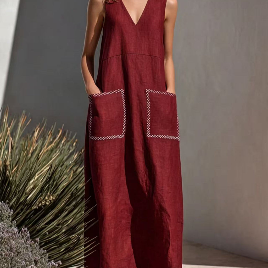 Elegantes ärmelloses V-Ausschnitt-Kleid mit Taschen
