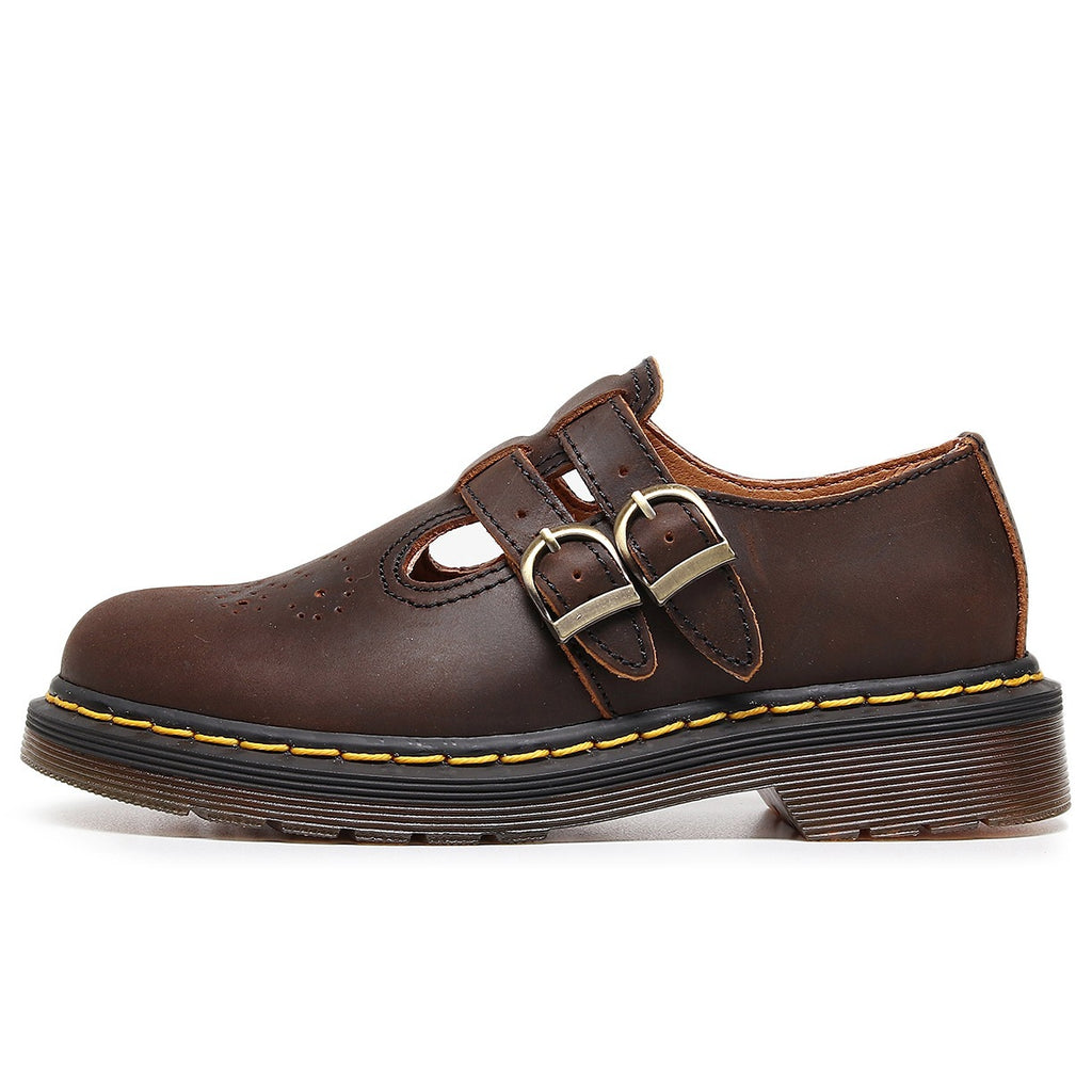 Dunkelbraune Mary Jane Halbschuhe aus Leder