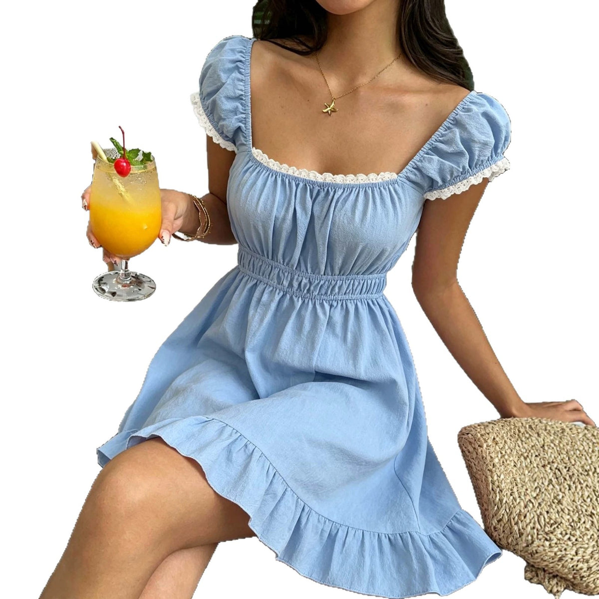 Sommerliches A-Linien Kleid mit Puffärmeln – Bild 5 | LuxeStyle