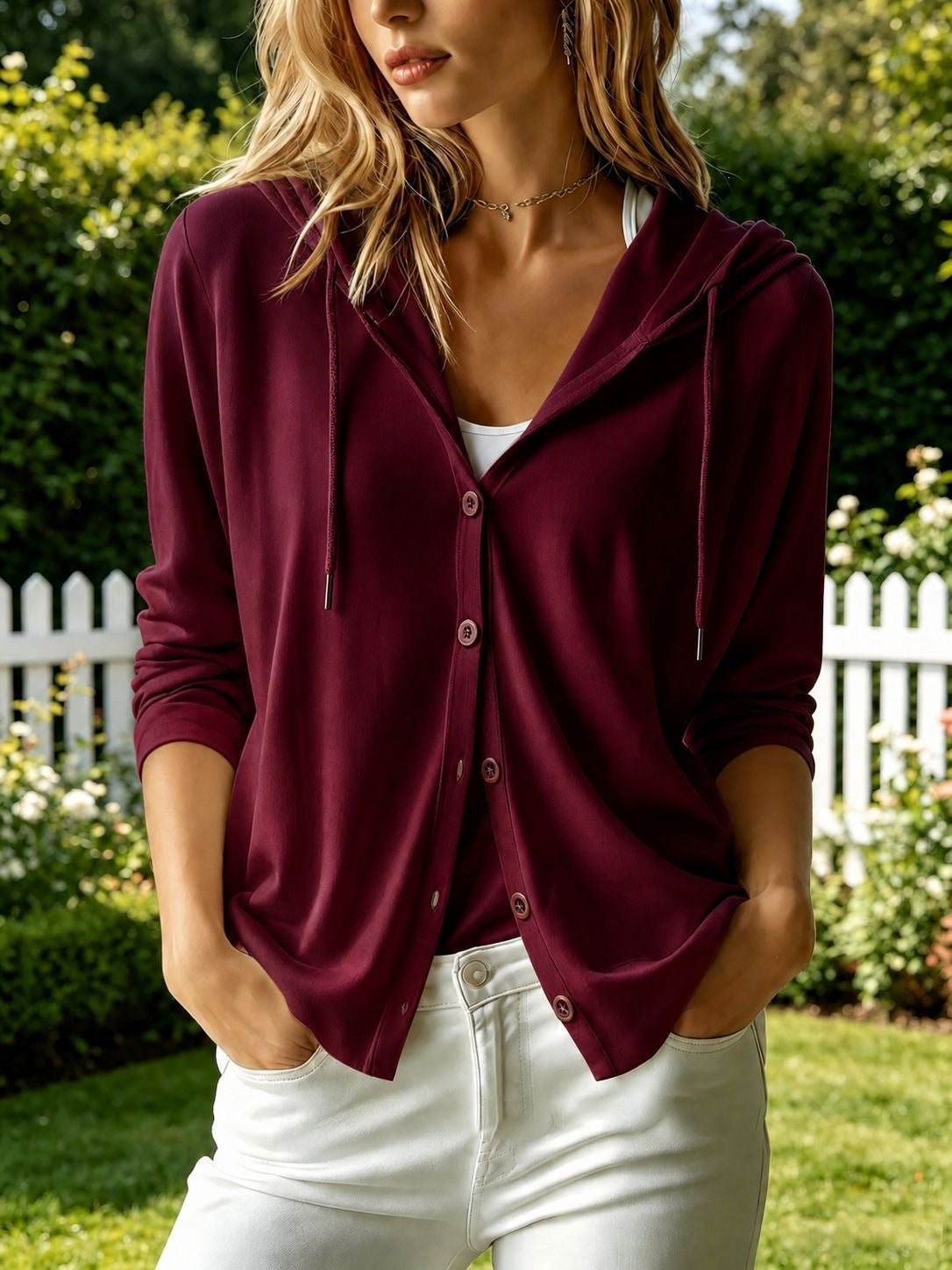 Kapuzen-Cardigan mit Knopfleiste